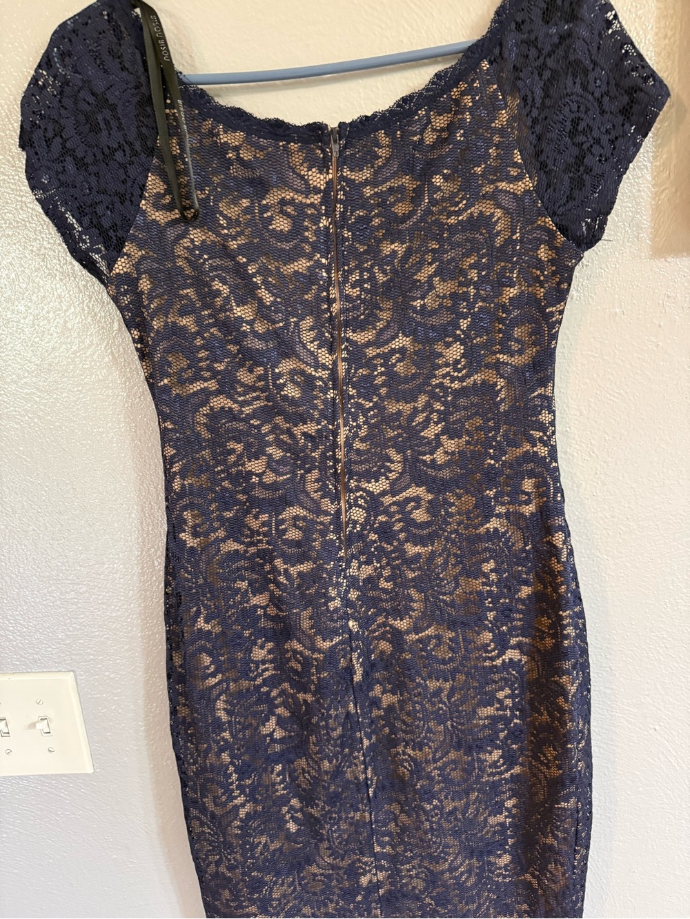 Bisou Bisou Navy Lace Midi Dress with Nude Lining